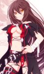  belt black_hair breasts brown_eyes choker coat halftone halftone_background long_hair midriff navel skirt tales_of_(series) tales_of_berseria torn_clothes under_boob velvet_crowe 