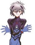  1boy a10_nerve_clips bishounen crossed_arms grey_hair light_smile nagisa_kaworu neon_genesis_evangelion plugsuit red_eyes simple_background solo vector_trace 