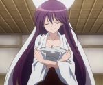  1girl asu_no_yoichi blush breasts female highres ikaruga_ibuki japanese_clothes kimono large_breasts long_hair purple_hair screencap solo stitched torn_clothes 