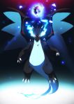  blue_fire charizard claws dark_background fangs fire gradient gradient_background horns looking_at_viewer mega_charizard_x mega_pokemon nintendo pokemon pokemon_(game) red_eyes smash_ball super_smash_bros. tom_skender wings 