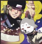  aragaki_shinjirou blush brown_hair collar dog hat koromaru persona persona_3 red_eyes saliva 