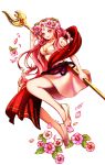  1girl artist_request flower flower_headdress long_hair magi_the_labyrinth_of_magic red_eyes redhead sheba_(magi) simple_background smile tagme wand 