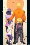  ahoge arm_around_shoulder back blonde_hair emblem family gradient gradient_background hal_(sakurajam) husband_and_wife hyuuga_hinata looking_back naruto naruto_gaiden purple_hair siblings spiky_hair uzumaki_boruto uzumaki_himawari uzumaki_naruto whiskers 