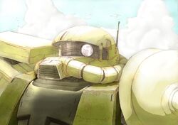  clouds gundam kixyo mecha mobile_suit_gundam upper_body zaku zaku_ii 