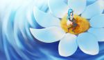  1girl blue_hair dekus dress fairy flower long_hair lying thigh-highs water 