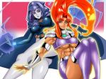  2girls breasts dc_comics gradient gradient_background large_breasts multiple_girls muscle raven_(dc) starfire taiga00330 teen_titans 