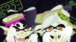  +_+ 2girls animated animated_gif aori_(splatoon) black_hair domino_mask gloves hotaru_(splatoon) mask mole multiple_girls nintendo orange_eyes pose silver_hair splatoon tentacle_hair 