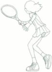  00s concept_art digimon digimon_adventure_02 lowres monochrome official_art panties pantyshot striped striped_panties takenouchi_sora tennis tennis_racket tennis_shoes tennis_uniform underwear upskirt 