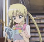  1girl :d animated animated_gif blonde_hair blush book comic crying green_eyes hayate_no_gotoku! laughing long_hair loop open_mouth reading sanzen&#039;in_nagi smile solo tears twintails 