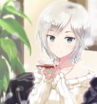  1girl anastasia_(idolmaster) argon blue_eyes idolmaster idolmaster_cinderella_girls short_hair silver_hair smile tea teacup 