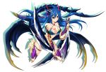  blue_hair breasts dragon_girl dragon_tail orange_eyes simple_background tail tattoo white_background yustinos 