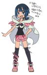  10s 1girl black_hair cape fang higana_(pokemon) pokemon pokemon_(game) pokemon_oras sandals short_hair simple_background smile solo tagme 
