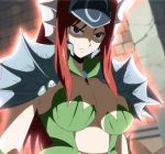  1girl armor aura breasts brown_eyes cleavage erza_scarlet fairy_tail female highres large_breasts long_hair redhead screencap serious solo stitched 