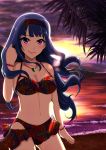  1girl amakarakuchi beach bikini breasts cleavage hairband idolmaster long_hair shijou_takane solo swimsuit violet_eyes 