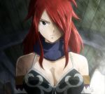 1girl breasts cleavage erza_knightwalker erza_scarlet fairy_tail female hair_over_one_eye highres large_breasts long_hair redhead scarf screencap serious solo stitched 
