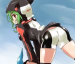  1girl ass bandai breasts digimon digimon_story:_cyber_sleuth digimon_world_re:digitize female green_hair looking_back shinomiya_rina smile veemon 