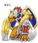  armor bandai claws darkness digimon dragon full_armor full_body horns muscle no_humans solo wargreymon white_background 