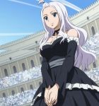  1girl blue_eyes breasts dress fairy_tail female highres large_breasts lolita_fashion long_hair mirajane_strauss screencap silver_hair solo stitched white_hair 
