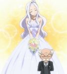  blue_eyes breasts closed_eyes dress fairy_tail flower highres large_breasts lolita_fashion long_hair mirajane_strauss silver_hair smile stitched wedding_dress white_hair 
