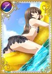  00s 1girl ass beach bikini brown_hair card_(medium) clouds female ikkitousen legs long_hair looking_back official_art sky swimsuit ten&#039;i_(ikkitousen) water weapon 