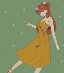  1girl bare_arms bare_shoulders dress flower flowers_in_hair neon_genesis_evangelion redhead simple_background smile solo souryuu_asuka_langley sundress 
