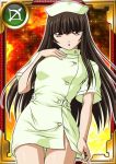  1girl breasts brown_eyes brown_hair card_(medium) cosplay costume female hat ikkitousen long_hair nurse official_art ten&#039;i_(ikkitousen) 