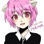  00s 1girl artist_request character_name copyright_name elfen_lied nana_(elfen_lied) open_mouth pink_hair red_eyes short_hair simple_background smile solo 