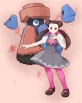  10s 1girl brown_hair gym_leader pink_legwear pokemon pokemon_(game) pokemon_oras probopass skirt tsutsuji_(pokemon) twintails 
