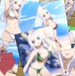  1girl arms_up ass bikini blue_eyes blush breasts fairy_tail female front_ponytail highres huge_ass large_breasts long_hair mirajane_strauss pose screencap silver_hair solo stitched swimsuit under_boob white_hair 