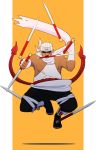  1boy artist_request biceps blonde_hair dark_skin facial_hair fingerless_gloves forehead_protector gloves goatee jumping killer_bee knife midair mouth_hold multiple_wielding naruto naruto_shippuuden rope sash scarf shadow solo sunglasses toeless_legwear white_gloves 