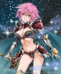 armor bikini_armor green_eyes pink_hair smile sword yajou_hirarin 