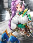  :3 baroque20320514fu blush breasts erect_nipples fang happy huge_breasts looking_at_viewer monster_hunter purple_hair red_eyes zinogre_(armor) 