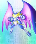  1girl armor blue_armor digimon dragon_wings full_armor horns kazkazkaz monster royal_knights ulforceveedramon v wings 