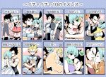  1boy 1girl animal_ears aqua_hair armor black_hair blue_eyes blush breasts bulma bunnysuit cape cleavage dragon_ball rabbit_ears tagme vegeta 