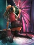  1girl black_legwear blonde_hair bow_(bhp) creepy highres nicolas_cage ponytail 