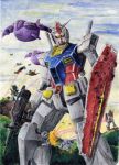  aircraft airplane akahige_322-gou battle damaged dopp firing gaw_(gundam) gm_(mobile_suit) gun gundam mecha mobile_suit_gundam rx-78-2 shield weapon z&#039;gok zaku zaku_ii 