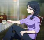  1girl glasses gonou_hitomi rail_wars! screencap sitting solo stitched 