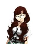  1girl brown_hair female glasses hair_ornament hairclip long_hair looking_at_viewer mashita_kanami official_art persona persona_4 persona_4:_dancing_all_night simple_background solo twintails 