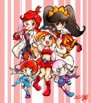  5girls ana_(warioware) ashley_(warioware) black_hair blue_eyes braid bride kat_(warioware) mona_(warioware) multiple_girls nintendo omu_(sinsindan) orange_hair penny_crygor pink_hair simple_background thigh-highs twin_braids warioware 