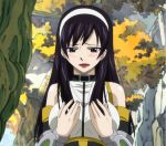  1girl black_hair blush breasts brown_eyes fairy_tail hairband highres large_breasts lips lipstick long_hair makeup red_lipstick screencap stitched ultear_milkovich 