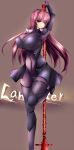  1boy breasts fate/grand_order fate_(series) huge_breasts purple_hair red_eyes scathach_(fate/grand_order) somasu spear 