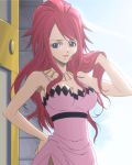  1girl blue_eyes breasts cleavage dress fairy_tail female highres large_breasts pink_hair pose screencap sherry_blendy sherry_blendy_(fairy_tail) solo stitched 