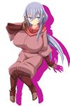  1girl breasts dragon_yukano galerie huge_breasts long_hair ninja_slayer scarf simple_background smile solo 