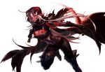  1girl blood breasts cleavage coat dark_skin dungeon_and_fighter elf hood hoodie large_breasts long_hair pointy_ears slasher_smile solo weapon white_hair 