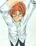  bad_id dr.arm glasses joijoi male red_eyes red_hair redhead smile traditional_media 