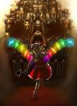  bad_id creepy doll doll_joints dolls dress fangs flandre_scarlet glowing glowing_eyes hat highres kiki_the_catman laevatein rainbow_order red_dress standing_on_one_leg touhou vampire 