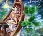  boat closed_eyes dress flower headphones kagamine_rin light_kiseki lying thigh-highs thighhighs vocaloid water 