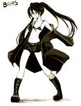  black_hair black_rock_shooter black_rock_shooter_(character) boots flat_chest jacket midriff scar shorts solo star tansuke twintails white_skin 