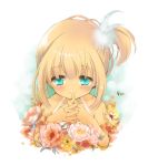  bad_id bare_shoulders blonde_hair bust flower hands_clasped original pan_(mimi) side_ponytail smile 