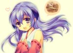  bread cream_puff detached_sleeves food hanyuu heart higurashi_no_naku_koro_ni horns japanese_clothes long_hair miko nanato nanatomi_yuki purple_eyes purple_hair violet_eyes 